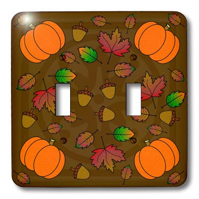 3dRose lsp_15420_2 Thanksgiving Print Fall Leaves, Acorns and Pumpkins Double Toggle Switch