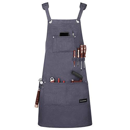 Housolution Work Apron, Premium Heavy Duty Waxed Canvas Tool Apron with Tool Pockets, Waterproof Oil-Resistant, Padded Shoulder & Cross-Back Straps, Adjustable M to XXL, Gray Housolution Work Apron, Premium Heavy Duty Waxed Canvas Tool Apron with Tool Pockets, Waterproof Oil-Resistant, Padded Shoulder & Cross-Back Straps, Adjustable M to XXL, Gray