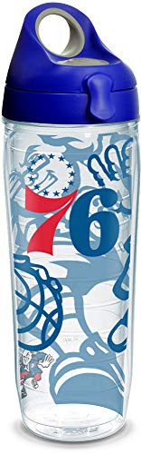 Tervis 1296928 NBA Philadelphia 76ers Insulated Tumbler with Wrap and Blue with Gray Lid, 24oz Water Bottle, Clear