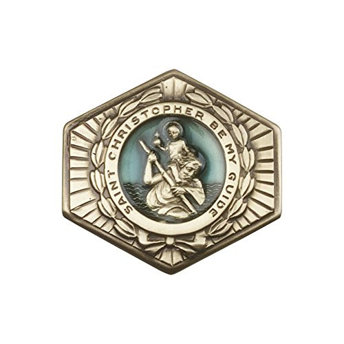 Antique Gold Tone St. Christopher Enameled Visor Clip