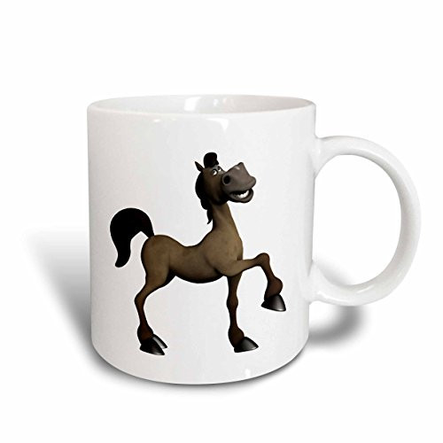 3dRose mug_164083_1 Brown Cartoon Horse Prancing Ceramic Mug, 11-Ounce