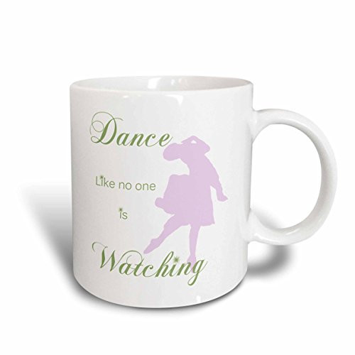 3dRose mug_169557_1 Dance Like No One is Watching Ballerina in Pink Green Lettering Ceramic Mug, 11-Ounce