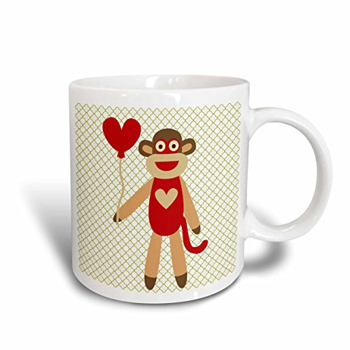 3dRose Sock Monkey with Heart Balloon Adorable Animal Art Mug, 11-Ounce