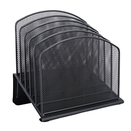 Klickpick Office 5 Sections Desktop Inclined File Document Sorter Organizer Mesh Desk Organizer Sorter 5 Sections for for Home or Office Organization, Stores Binders, Folders, Files, and More - Black