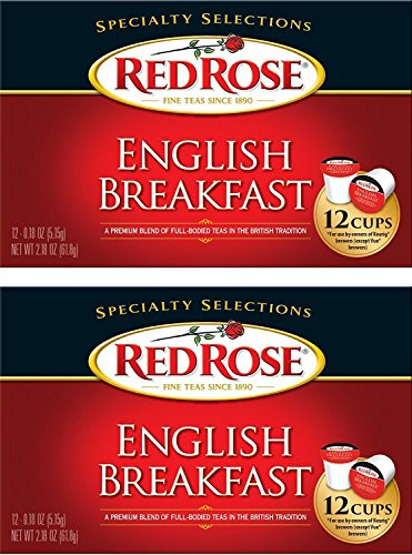 Red Rose English Breakfast Tea - 12 Single Serve Cups (Pack of 2 Boxes)