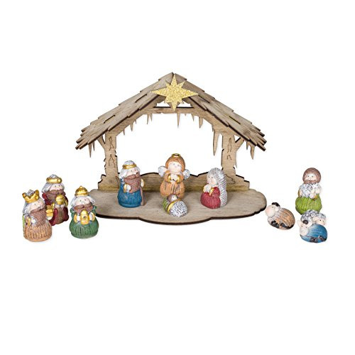 TII Woven Textured Holy Family, Friends and Stable 6 x 4.5 Resin Christmas Nativity Figurine Set of 12
