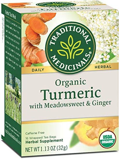 Traditional Medicinals Organic Turmeric with Meadowsweet & Ginger Herbal Leaf Tea, 16 Tea Bags (Pack of 6)