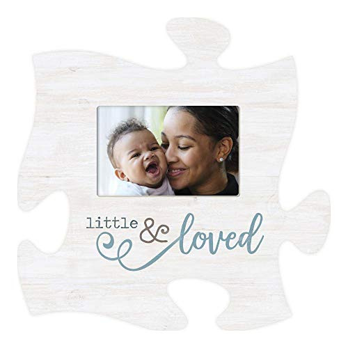 P. Graham Dunn Little and Loved Whitewashed 12 x 12 Wood Puzzle Piece Wall Photo Frame
