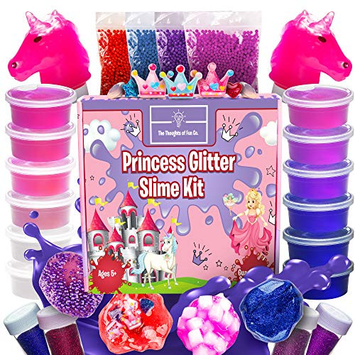Princess Slime Kit for Girls - Stretchiest Slime Kit, Glow-in-Dark Slime Mixing Fun, 12 Colors - Bonus Unicorn Slime, Slime Charms, Crowns, Foam, Glitter, DIY Pink, Clear Slime, Toys for Girls