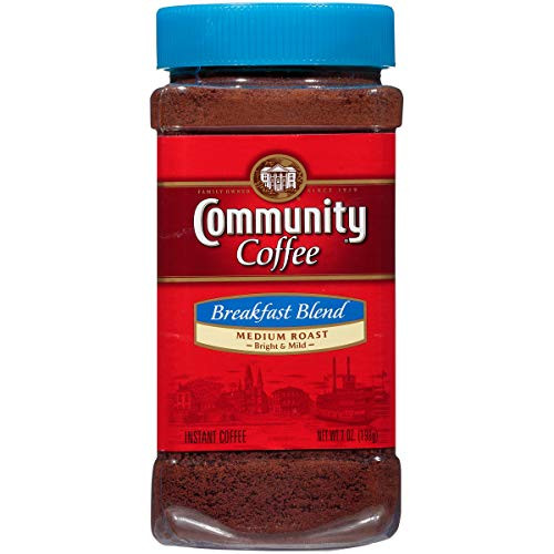 Community Coffee Breakfast Blend Medium Roast Premium Instant 7 Oz Jar (4 Pack), Medium Full Body Smooth Bright Taste, 100% Select Arabica Coffee Beans