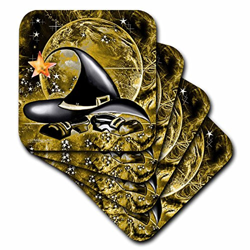 3dRose Mila's Art Halloween Design Ceramic Tile Coaster, Set of 4