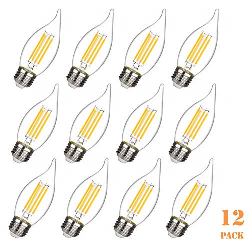 Dimmable LED Candelabra Bulb 2700K Warm White 450LM, 4.5W Equivalent to 40W E26 Medium Base LED Candle Bulbs, CA11/C35 Clear Glass Flame Shape Bent Tip (12 Pack)
