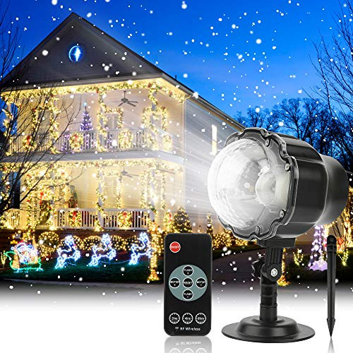 Christmas Projector Light Outdoor Snowfall LED Projector Waterproof Rotating Snow Projection with RF Remote Snow Decorative Projector for Christmas, Holiday, Halloween Party, Wedding, Garden, Yard