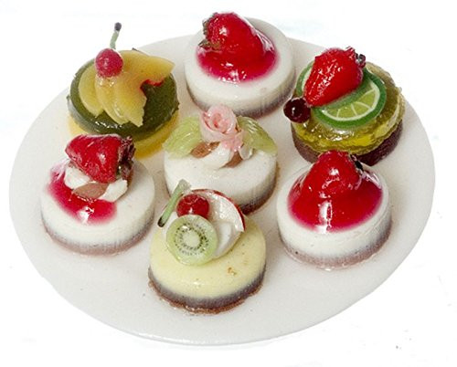 Dollhouse Miniature Assorted Fruit Tarts on a Porcelain Plate