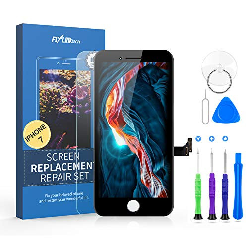 Flylinktech Screen Replacement for iPhone 7 LCD Display Digitizer Touch Screen for iPhone 7 Screen Assembly with Full Repair Tools?4.7 Inch, Black?