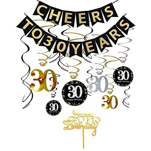 30th Birthday Decorations Kit- Cheers to 30 Years Banner, Sparkling Celebration 30 Hanging Swirls, Mirror Gold Cake Topper - Perfect 30 Years Old Party Supplies 30th Anniversary Decorations 30th Birthday Decorations Kit- Cheers to 30 Years Banner, Sparkling Celebration 30 Hanging Swirls, Mirror Gold Cake Topper - Perfect 30 Years Old Party Supplies 30th Anniversary Decorations