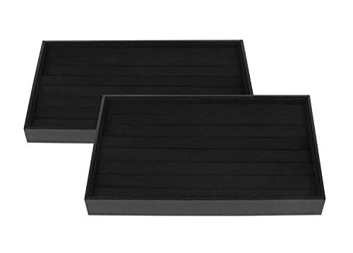 Sdootjewelry Velvet Ring Earring Tray, 7 Slot Black Jewelry Ring Organizer Tray Stud Earrings Showcase Display, Pack of 2