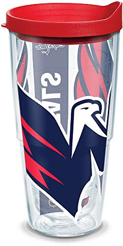 Tervis 1105540 NHL Washington Capitals Colossal Tumbler with Wrap and Red Lid 24oz, Clear