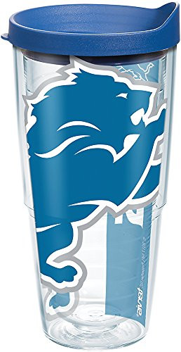 Tervis 1270989 NFL Detroit Lions Colossal Tumbler with Wrap and Blue Lid 24oz, Clear