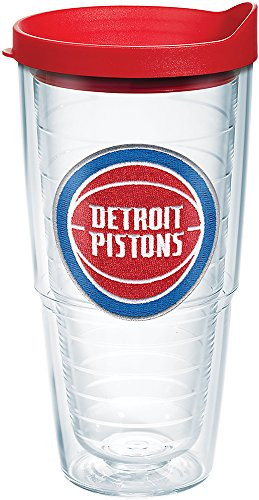 Tervis 1275123 NBA Detroit Pistons Primary Logo Tumbler with Emblem and Red Lid 24oz, Clear