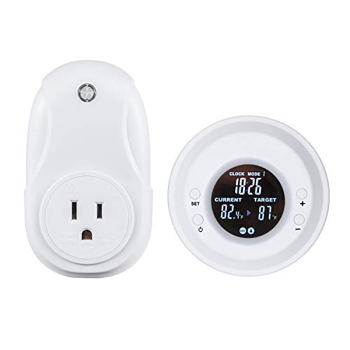 Teseton Digital Wireless Temperature Timer,Remote Control Thermostat Timer with LCD Display Electric Outlet Adjustable Heating Mode(Wireless Thermostat+Timer)