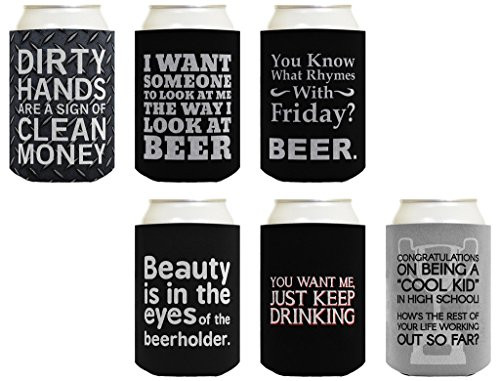 Funny Beer Coolie Gift Bundle Beer Drinking Sayings Gag Gifts 6 Pack Can Coolie Drink Coolers Coolies Set #4
