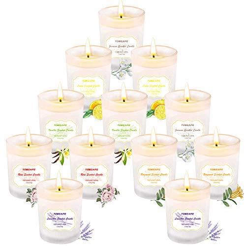 Tobeape Scented Candles Gift Set, Natural Soy Wax 2.5 Oz Portable White Frosted Glass Candles, Aromatherapy Candles with Strongly Fragrance Essential Oils for Stress Relief -12 Pack Tobeape Scented Candles Gift Set, Natural Soy Wax 2.5 Oz Portable White Frosted Glass Candles, Aromatherapy Candles with Strongly Fragrance Essential Oils for Stress Relief -12 Pack