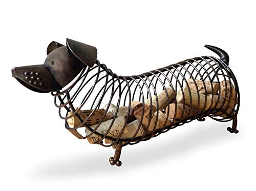 Wine Cork Holder - A decorative wine cork holder wine barrel in the shape of a Cute Metal Dog A Dachshund for wine lovers. Great for wine corks of all sizes!