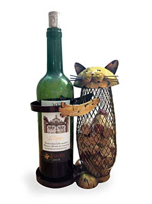 Wine Cork Holder and Bottle Rack! A decorative wine cork holder wine barrel in the shape of a Cute Metal Cat. Great for wine corks of all sizes!