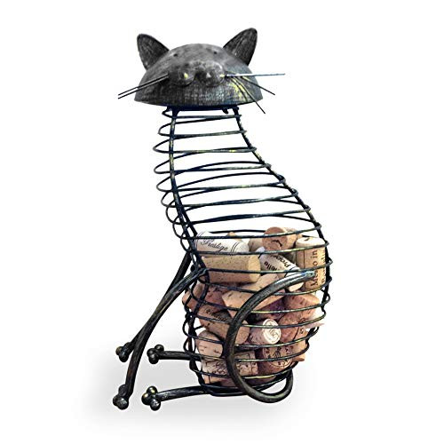 Wine Cork Holder - A decorative wine cork holder wine barrel in the shape of a Elegant Metal Cat - For cat and wine lovers! Great for wine corks of all sizes!