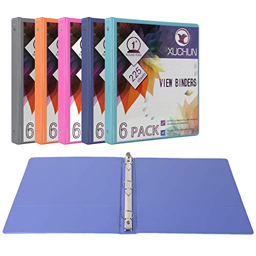 6Pack 1Inch Round 3 Ring Binder View Binders with 2 Pockets,Holds 225 Sheets Assorted Colors for Office,Home,School (Multicolor)