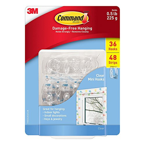 Command Clear Mini Hooks, Clear, 36 hooks, 48 strips