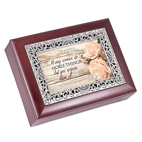 Proverbs 31 Woman Distressed Ornate Rosewood Jewelry Music Box Plays Wonderful World