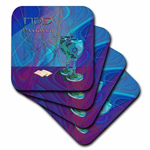 3dRose CST_49215_2 Passover, Cups and Matzah Cracker Soft Coasters, Set of 8