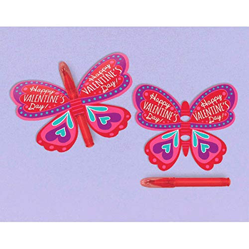 Valentine White Paper Cards with Mini Pens, | Party Accessory, 12 Pk