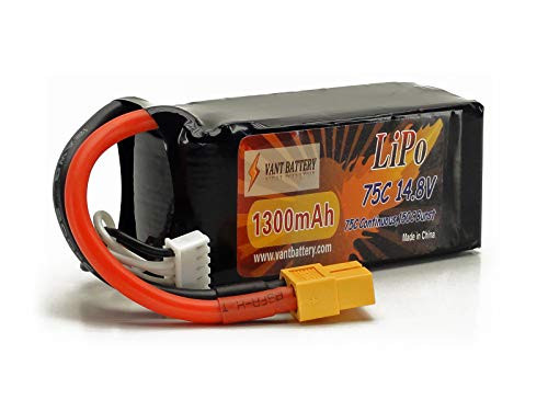 14.8V 1300mAh 4S Cell 75C-150C LiPo Battery Pack w/ XT60 XT-60 Connector Plug + Warranty (Racing Drone FPV Quadcopter Race Pack)
