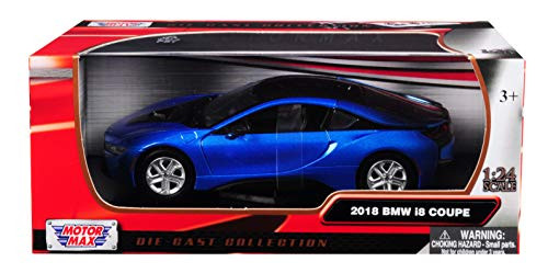 2018 BMW i8 Coupe Metallic Blue with Black Top 1/24 Diecast Model Car by Motormax 79359
