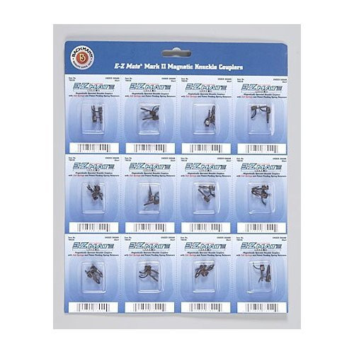 Bachmann Trains E - Z Mate Mark II Magnetic Knuckle Couplers with Metal Coil Spring - Center Shank - Medium (12 Coupler pairs per card) - HO Scale