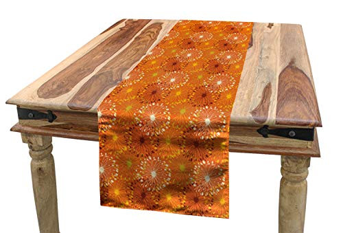 Ambesonne Orange Table Runner, Grunge Radial Pattern Abstract Floral Inspired Doodle Hand Drawn Blossoms, Dining Room Kitchen Rectangular Runner, 16" X 120", Yellow White Ambesonne Orange Table Runner, Grunge Radial Pattern Abstract Floral Inspired Doodle Hand Drawn Blossoms, Dining Room Kitchen Rectangular Runner, 16" X 120", Yellow White