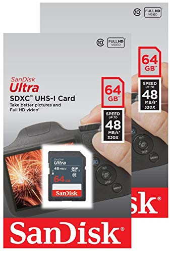 SanDisk Ultra 64GB SD SDXC UHS-I 48MB/s Class 10 SDSDUNB-064G (2 Pack)