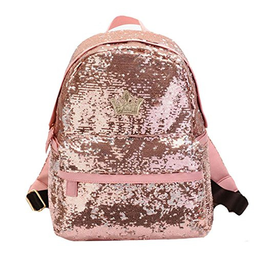 LABANCA Kids Mini Laser Holographic Backpack Sequin Bling Satchel Casual Daypack Pink