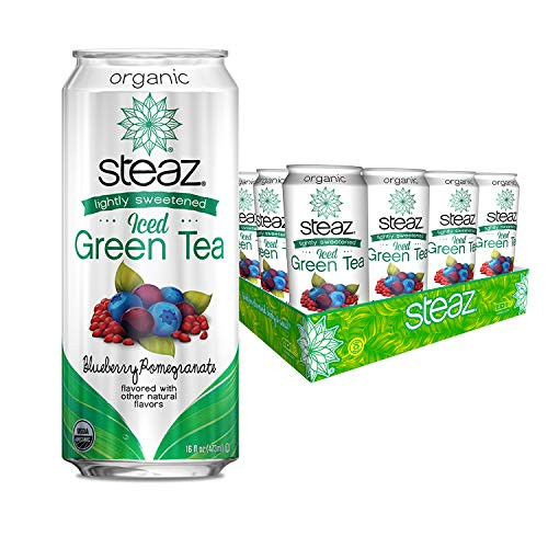Steaz Organic Lightly Sweetened Iced Green Tea, Blueberry Pomegranate, 16 OZ (Pack of 12)
