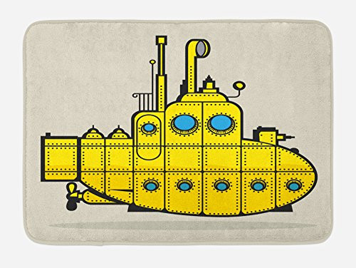 Ambesonne Yellow Submarine Bath Mat, Retro Grunge Marine Vessel Industrial Nautical Ocean Theme, Plush Bathroom Decor Mat with Non Slip Backing, 29.5" X 17.5", Blue Gray Ambesonne Yellow Submarine Bath Mat, Retro Grunge Marine Vessel Industrial Nautical Ocean Theme, Plush Bathroom Decor Mat with Non Slip Backing, 29.5" X 17.5", Blue Gray