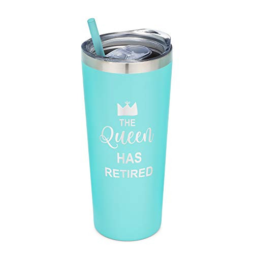 SassyCups The Queen Has Retired Tumbler | 22 Ounce Engraved Mint Stainless Steel Insulated Tumbler with Lid and Straw | Retired Travel Mug | Happy Retirement Tumbler | Funny Retirement For Her