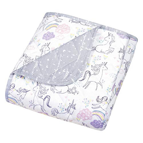 Trend Lab Quilted Jersey Baby Blanket, Playful Unicorns