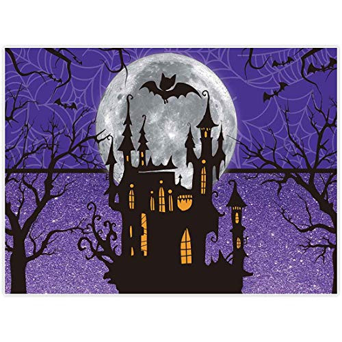 Allenjoy 8x6ft Halloween Backdrop for Girl Birthday Party Moonlight Castle Children Purple Photography Background Trick or Treat Banner Newborn Baby Shower Home Decor Photoshoot Studio Props Cloth