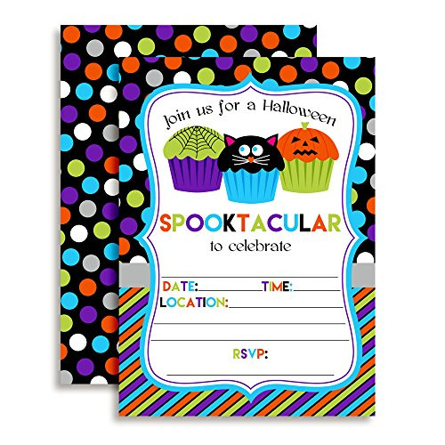 Spooktacular Halloween Cupcake Birthday Party Invitations, 20 5"x7" Fill in Cards with Twenty White Envelopes by AmandaCreation