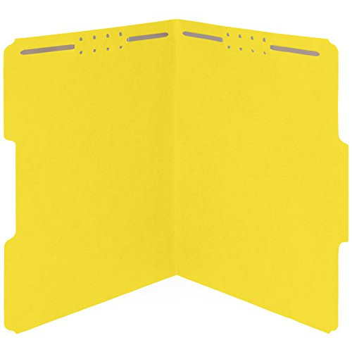 50 Yellow Fastener File Folders - 1/3 Cut Reinforced Tab- Durable 2 Prongs Designed to Organize Standard Medical Files, Law Client Files, Office Reports - Letter Size, Yellow, 50 Pack