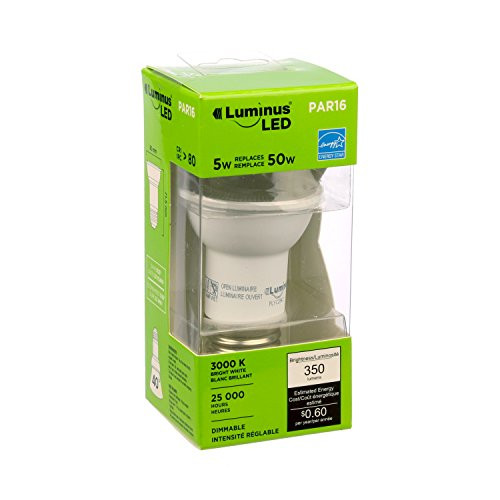 Luminus PLYC2843 Par16 - 5W (50W) 350 Lumens Bright White 3000K Dimmable Led Light Bulb - 6 Pack