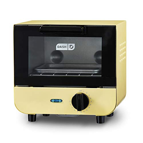 Dash DMTO100GBPY04 Mini Toaster Oven Cooker for for Bread, Bagels, Cookies, Pizza, Paninis & More with Baking Tray, Rack, Auto Shut Off Feature, Yellow